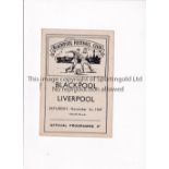 BLACKPOOL V LIVERPOOL 1948 Programme for the League match at Blackpool 1/11/1947, slight