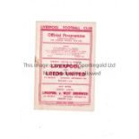 LIVERPOOL Home programme in Championship season 1946/7 season v Leeds United, score on cover and