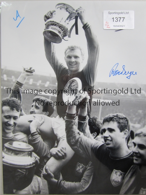 WEST HAM UNITED Four, 3 B/W and 1 colour autographed 16 x 12 photos of former players Ron Boyce,