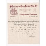 NORTHAMPTON TOWN Three official handwritten letters on letterheads from 1920 and 1934 plus an