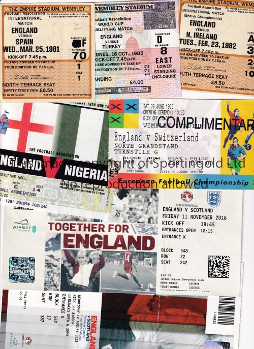 ENGLAND TICKETS Over 90 home Wembley tickets including 49 from 1950's - 1980's. 8 X 1950's inc.