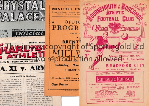 1940'S FOOTBALL PROGRAMMES Five programmes: Bournemouth v Bradford City 13/12/1947 FA Cup, team