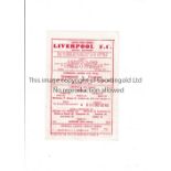 LIVERPOOL Home single sheet programme in Championship season 1946/7 season v Everton, Liverpool