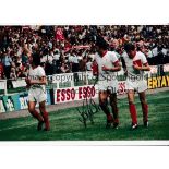 JOHN TOSHACK Autographed 12 x 8 colour photo showing Liverpool's Keegan, Toshack and Heighway on a