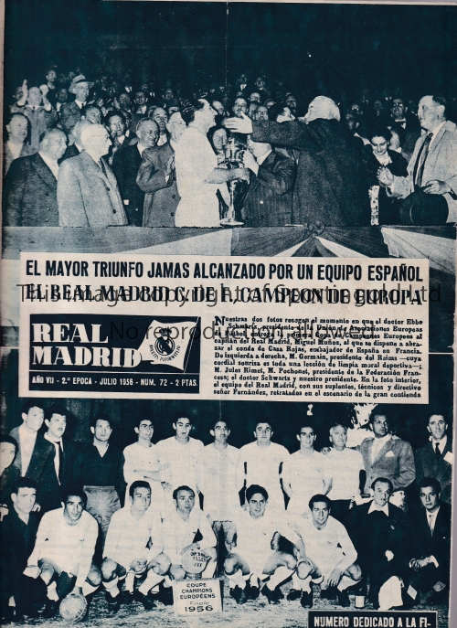 1956 EUROPEAN CUP FINAL Real Madrid v Stade de Reims played 13/6/1956 at Parc des Princes, Paris.