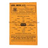 LEEDS UNITED V WOLVES 1947 Single sheet programme for the League match at Leeds 22/2/1947, heavily