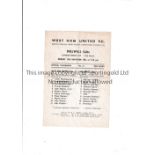 WEST HAM UNITED Single sheet home programme for the London Minor Cup tie v Millwall 12/11/1962,