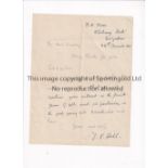 CRICKET Denys Vivian Hill (1896-1971) Worcestershire 1927-1929, handwritten letter, R.A. Mess