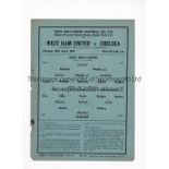 WEST HAM UNITED Single sheet programme for the home FL Regional match v Chelsea 29/4/1940, very