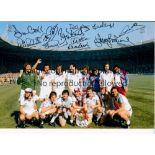 WEST HAM Autographed 12 x 8 colour photo showing players celebrating with the FA Cup after a