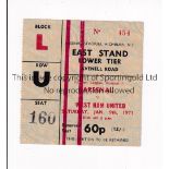 ARSENAL Ticket for the home League match v West Ham United 9/1/1971 in their Double Season, slightly