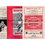 SCOTTISH PROGRAMMES SEASON 1958/9 Eight programmes: Hamilton v Alloa, Rangers v Napoli Friendly,