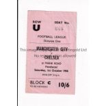 MANCHESTER CITY V CHELSEA 1966 Ticket for the League match at City 1/10/1966, slightly creased.