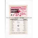 MANCHESTER UNITED Single sheet programme for the home FA Youth Cup match v Everton 1968/9