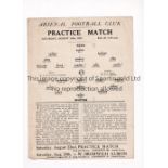 ARSENAL Single sheet programme for the Public Practice Match 15/8/1931, folded and slightly worn.