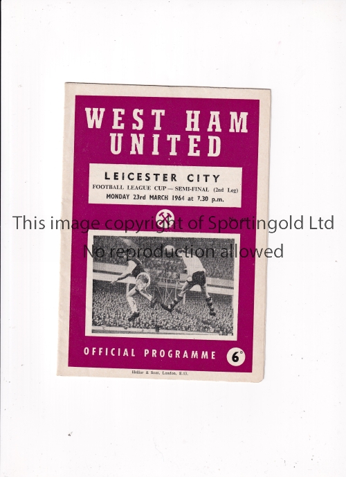 1964 LEAGUE CUP SEMI-FINAL / WEST HAM UNITED V LEICESTER CITY Programme for the 2nd Leg at West