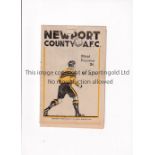 1946/7 NEWPORT COUNTY v WEST HAM Programme with a small paper loss at the top of the cover, slight