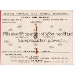 ARSENAL Programme for the home League match v Newcastle United 10/12/1927, staples rusted away.