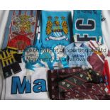 MANCHESTER CITY A souvenir miscellany including 3 different scaves, a City / England flag, 3 mini
