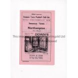 1947/8 SWANSEA v NORTHAMPTON Programme for the League match at Swansea 22/11/1947 with the score