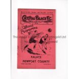 1934/5 CRYSTAL PALACE v NEWPORT COUNTY Programme for the League match at Palace 13/4/1935 with