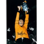 MIKE BAILEY Autographed 12 x 8 colourized photo showing the Wolves captain holding aloft the