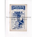 OLDHAM ATHLETIC V EVERTON 1912 Programme for the League match at Oldham 17/2/1912, team changes