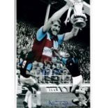 WEST HAM Autographed 12 x 8 colorized photo showing a montage of images relating to the Hammers 2-