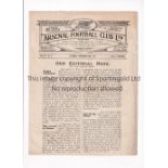 ARSENAL V TOTTENHAM HOTSPUR 1922 Programme for the League match at Arsenal 30/9/1922, very