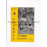 PRESTON NORTH END Programme for the away Friendly v AIK Stockholm 7/5/1957. Good