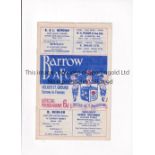 MANCHESTER UNITED Programme for the Lancashire Senior Cup tie at Barrow dated 19/2/1968. Very good