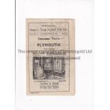 1946/7 SWANSEA v PLYMOUTH Programme for the League match at Swansea 5/4/1947, slightly creased