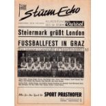 ARSENAL Programme for the away Fairs Cup tie v Sturm Graz 21/10/1970 in their Double season.