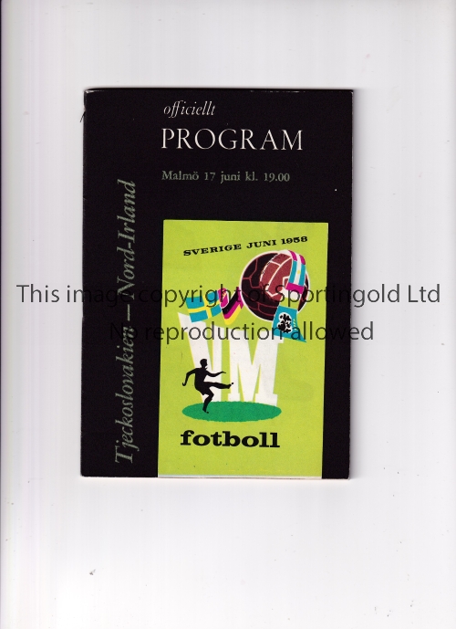 1958 WORLD CUP SWEDEN Programme for Czechoslovakia v Northern Ireland 17/7/1958 Play-Off in Malmo.