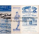 ARSENAL Five away programmes v. Cardiff 52/3, record attendance and 56/7, Huddersfield and Sheff.