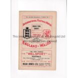 WALES V ENGLAND 1936 Programme for the match at Cardiff 17/10/1936, slightly creased and scores
