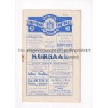 1934/5 SOUTHEND UNITED v NEWPORT COUNTY Programme for the League match at Southend 10/11/1934 with a