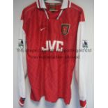 DAVID PLATT ARSENAL PLAYER ISSUE SHIRT A Nike red with white long sleeve home shirt for 1996-1998