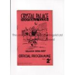 1936/7 CRYSTAL PALACE v NEWPORT COUNTY Programme for the League match at Palace 17/10/1936 with rust