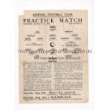 ARSENAL Single sheet programme for the Public Practice Match 17/8/1935, creased and small paper loss