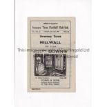 1946/7 SWANSEA v MILLWALL Programme for the League match at Swansea 26/5/1947, slightly creased,
