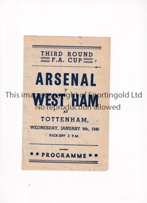 ARSENAL V WEST HAM UNITED 1946 FA CUP Pirate programme issued by Ross for the 2nd Leg Arsenal home