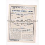 CHELSEA Single sheet programme for the away FL South match v Queen's Park Rangers 28/11/1942, very