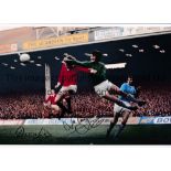 DENIS LAW & JOE CORRIGAN Autographed 12 x 8 colour photo showing the Manchester City goalkeeper