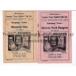 1947/8 TWO SWANSEA HOMES Programmes versus QPR with staple rusted away and score on cover and