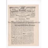 ARSENAL Programme for the home League match v Tottenham Hotspur 30/9/1922. Good