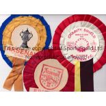 ARSENAL Three original rosettes, yellow and blue Arsenal League & Cup Double Champions 1971, a red &