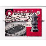 1950 FA CUP FINAL / LIVERPOOL Official Players' Souvenir Brochure for Wembley 1950 v. Arsenal,