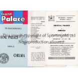 CRYSTAL PALACE V CHELSEA Five Programmes for matches at Palace. Pre-season Floodlit Friendly 31/7/