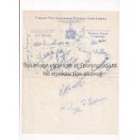CARDIFF CITY AUTOGRAPH 1957/8 An official Cardiff City letterheaded sheet signed by 16 players